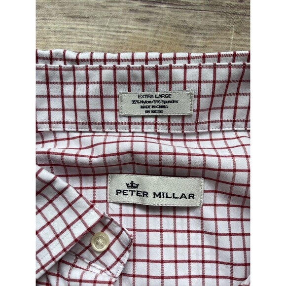Peter Millar Mens Shirt XL Red White Checker Long Sleeve Button Down - Picture 2 of 6
